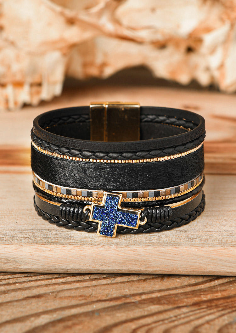 

Leopard Cross Magnet Buckle Bracelet, Black, 520745