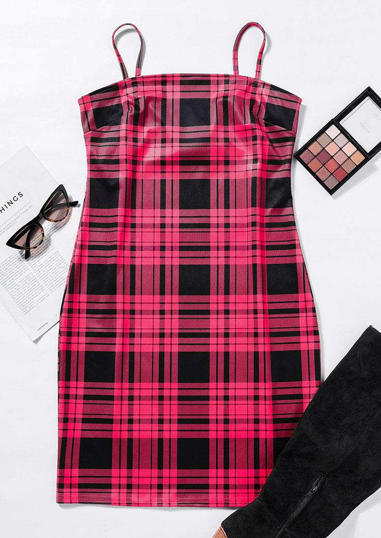 Plaid Spaghetti Strap Bodycon Dress