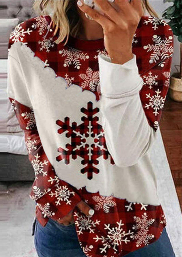 

Snowflake Plaid Long Sleeve Sweatshirt, Multicolor, 520897