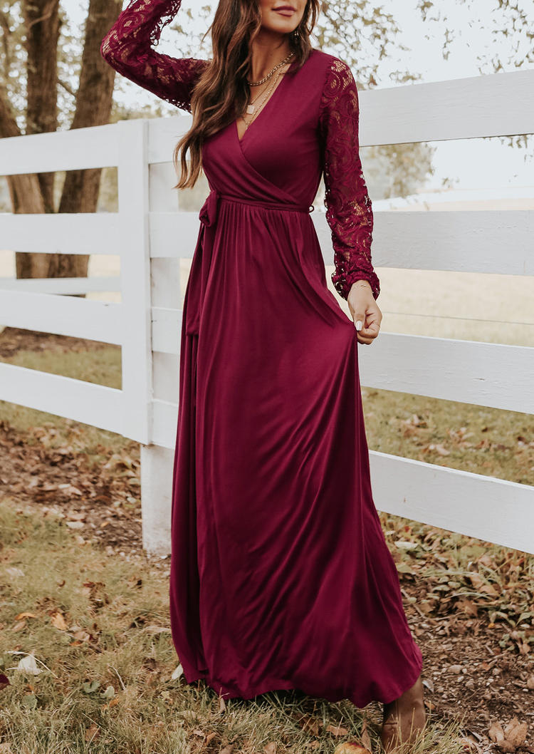 

Lace Splicing Ruffled Maxi Dress - Burgundy, 520906