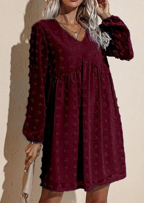 

Dotted Swiss Elastic Cuff Mini Dress - Burgundy, 520916