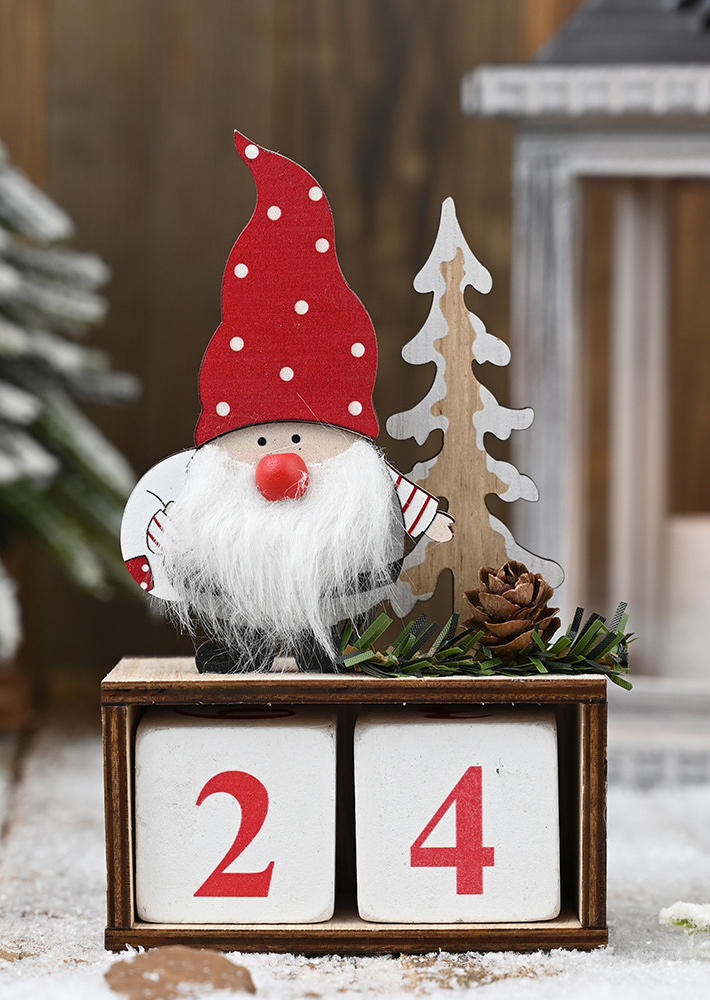 

Christmas Wooden Gnomies Calendar Countdown Ornament, Red, 520963