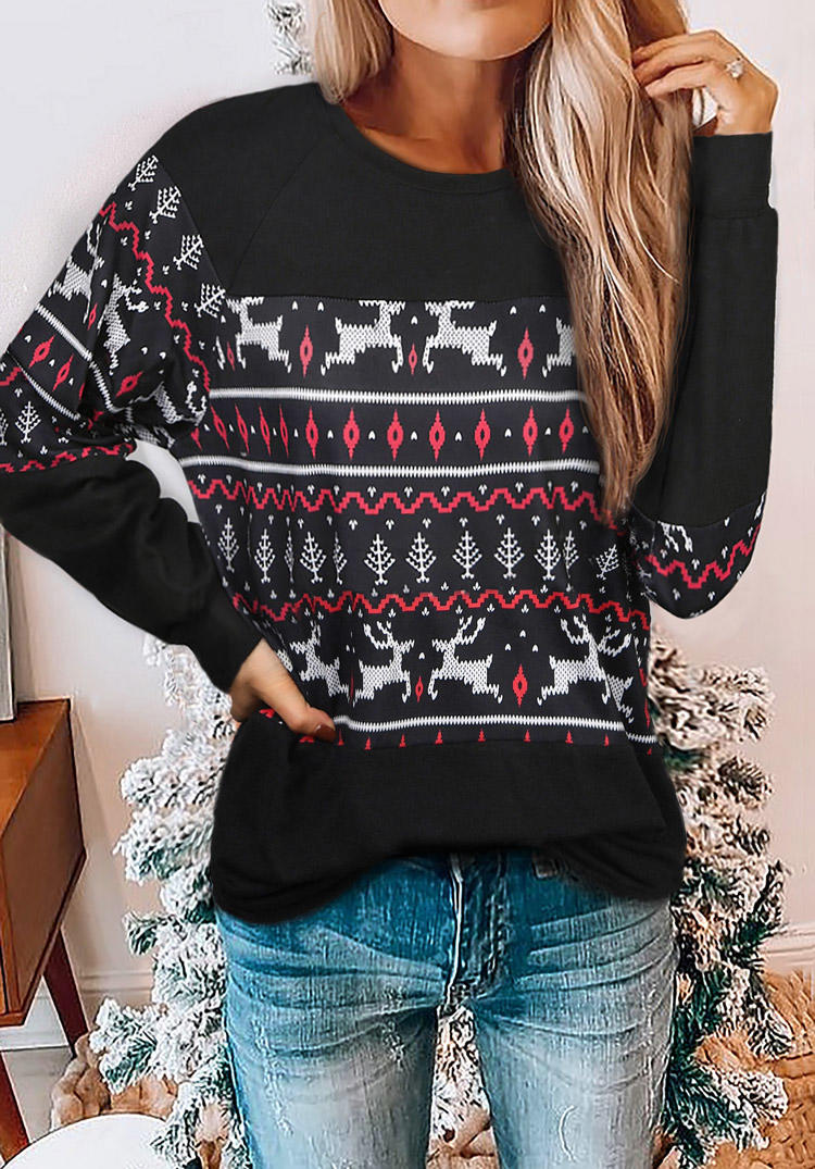 

Christmas Reindeer Long Sleeve Blouse - Black, 521186