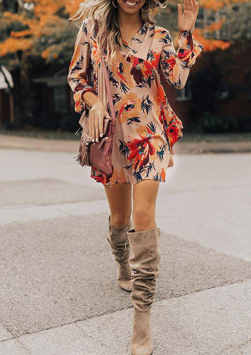 Floral Long Sleeve Mini Dress