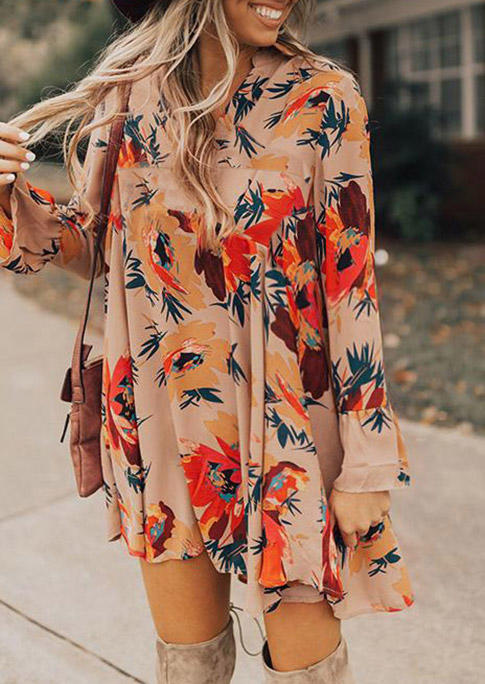 Floral Long Sleeve Mini Dress