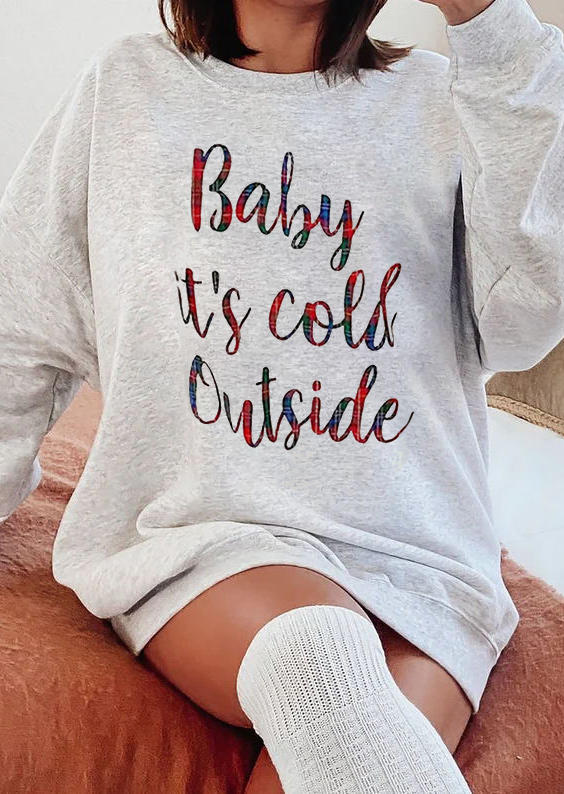 

Baby It' Cold Outside Sweatshirt Mini Dress - Light Grey, 521594