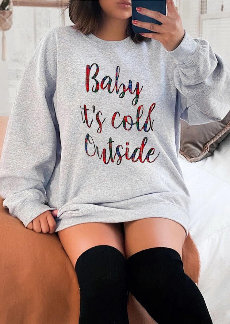Baby It's Cold Outside Sweatshirt Mini Dress - Light Grey