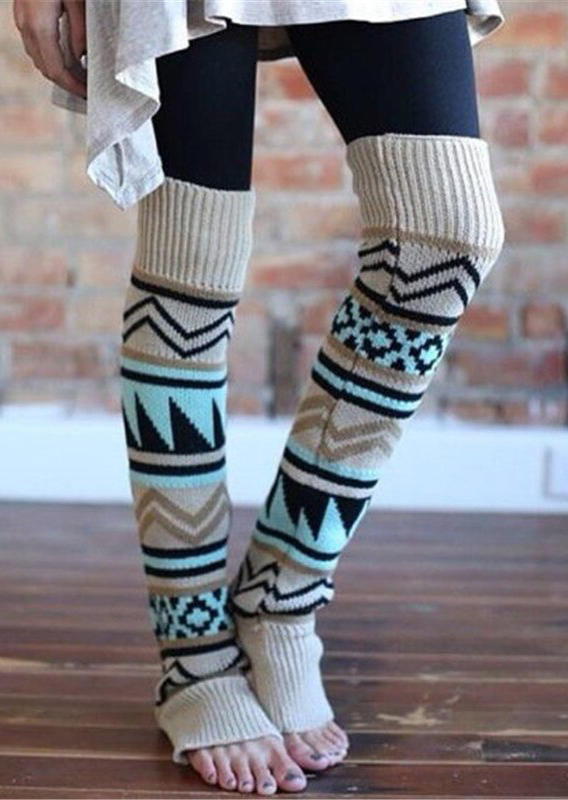 

Bohemian Geometric Over Knee Knitted Leg Warmers Socks, Multicolor, 521629