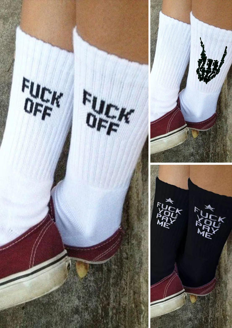 

3 Pairs Soft Skeleton Hand Letter Sock Set, Multicolor, B112719