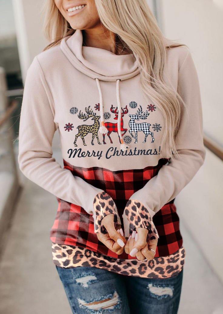 Buy Merry Christmas Reindeer Plaid Leopard Sweatshirt - Pink. Picture