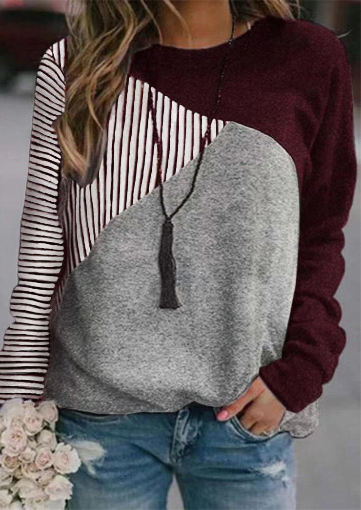 

Color Block Striped Long Sleeve Sweatshirt - Burgundy, 521800