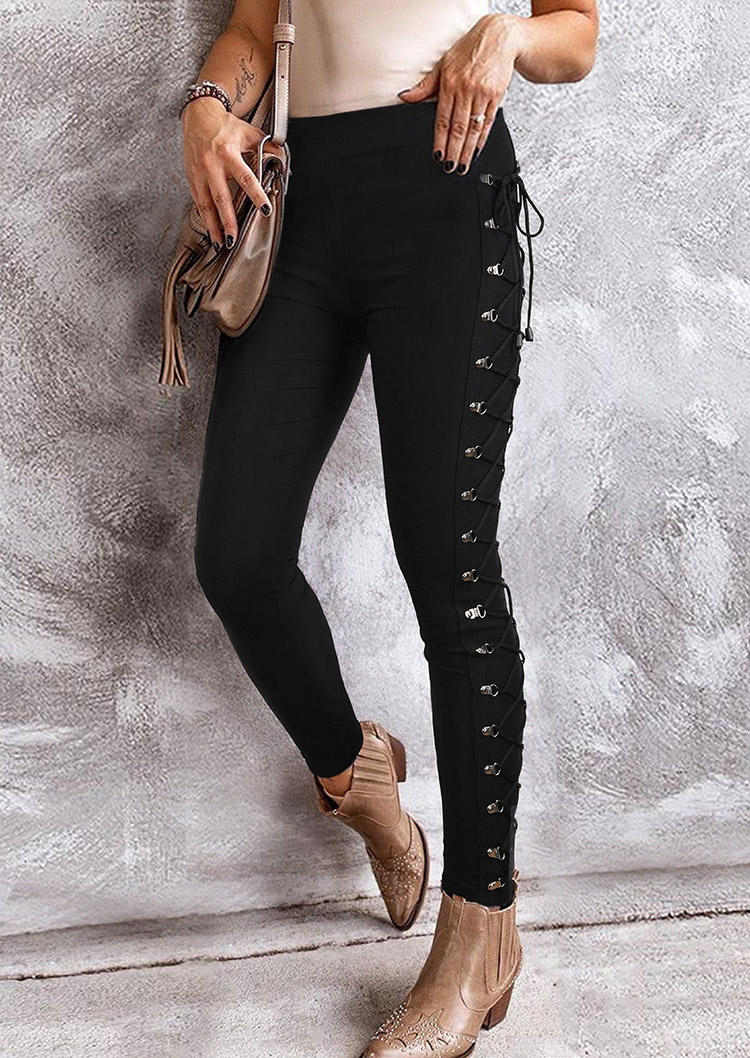 

Criss-Cross Elastic Waist Leggings - Black, 520105