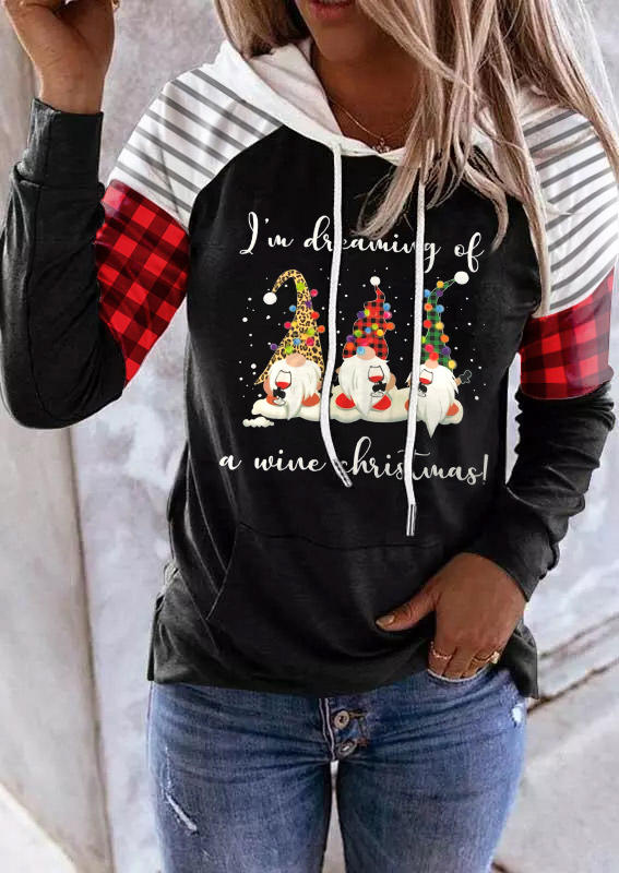 I'm Dreaming Of A Wine Christmas Gnomies Hoodie - Black