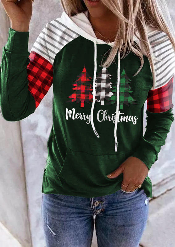 

Merry Christmas Buffalo Plaid Tree Striped Hoodie - Green, 521693
