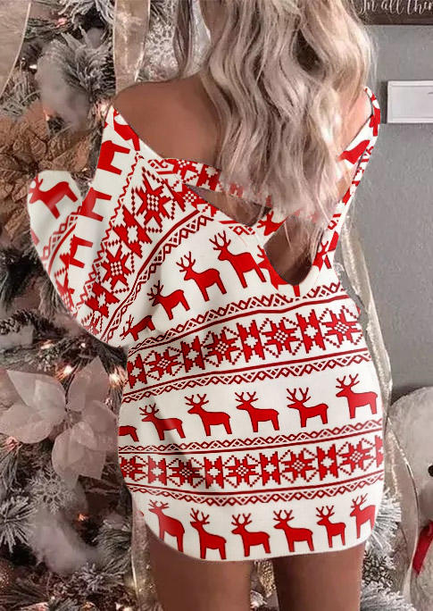 

Reindeer Open Back Criss-Cross Mini Dress - Red, 521761
