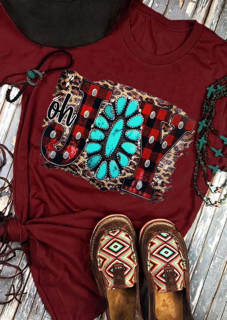 

Oh Joy Plaid Leopard Turquoise T-Shirt Tee - Burgundy, 521858