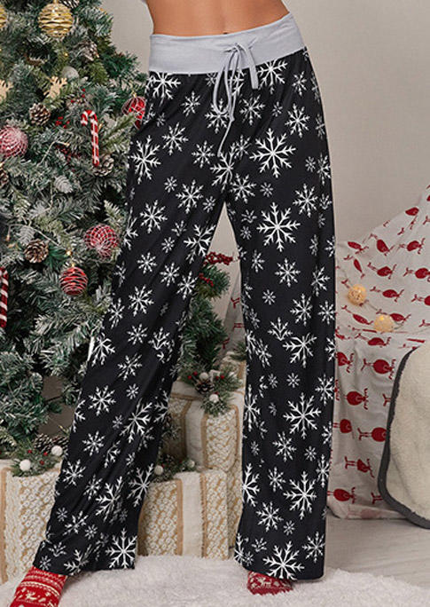 

Christmas Snowflake Drawstring Wide Leg Pants - Black, 521866