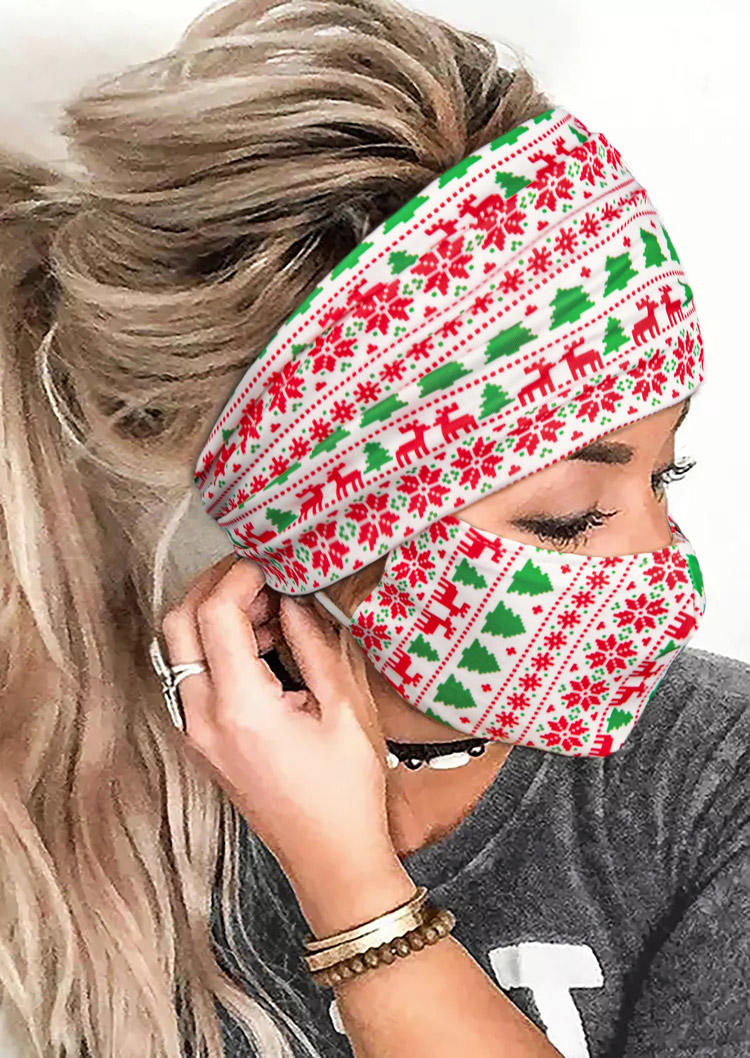 

2Pcs Reindeer Wide Headband And Mask Set, Pattern1;pattern2, 521048