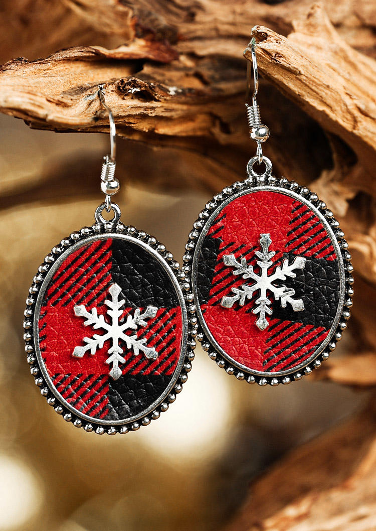

Christmas Buffalo Plaid Snowflake Earrings, Red, 521497