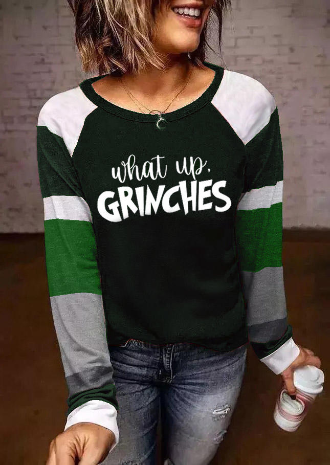 

What Up Color Block Long Sleeve Blouse - Green, 521706