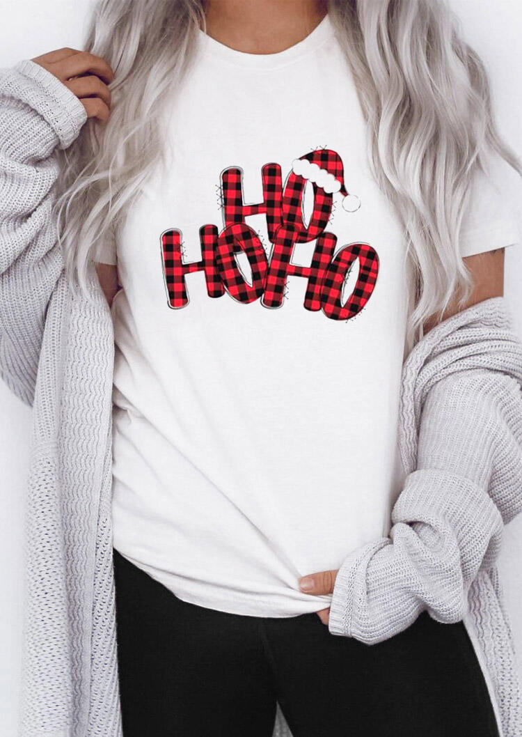 

Ho Ho Ho Plaid O-Neck T-Shirt Tee - White, 521729