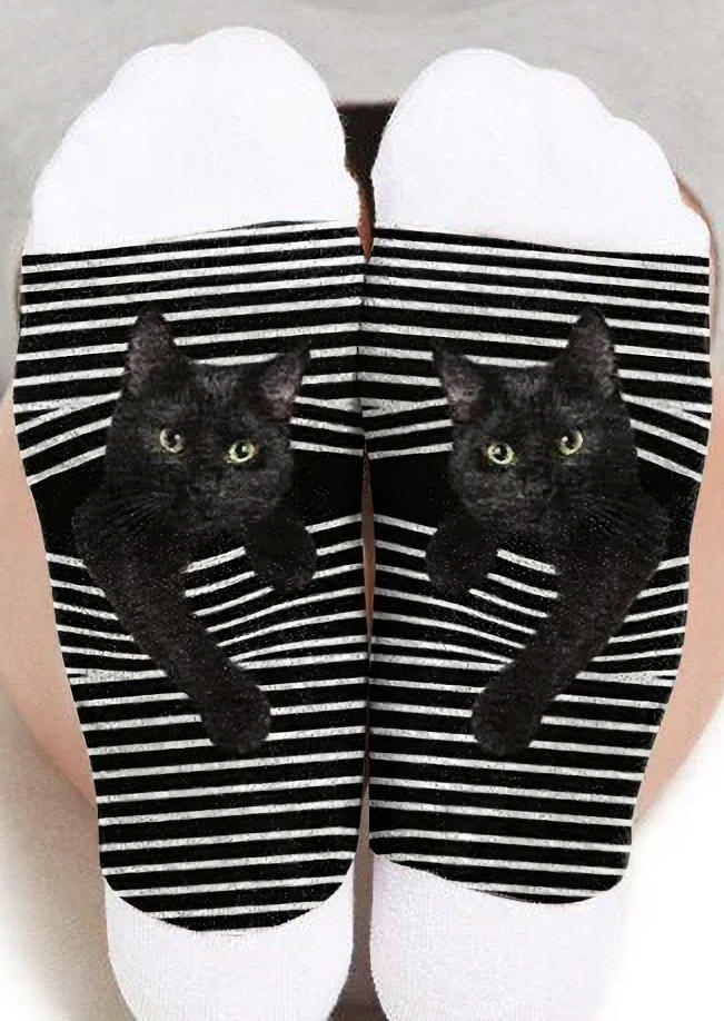 

Striped Cat Casual Crew Socks - White, 522060