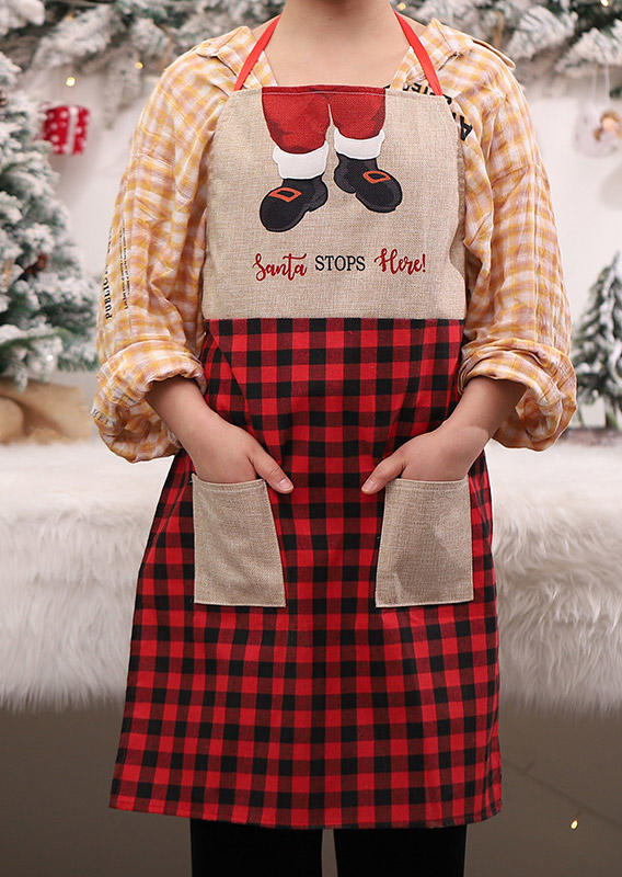 

Christmas Santa Stops Plaid Pocket Apron, Pattern1;pattern2, 522092