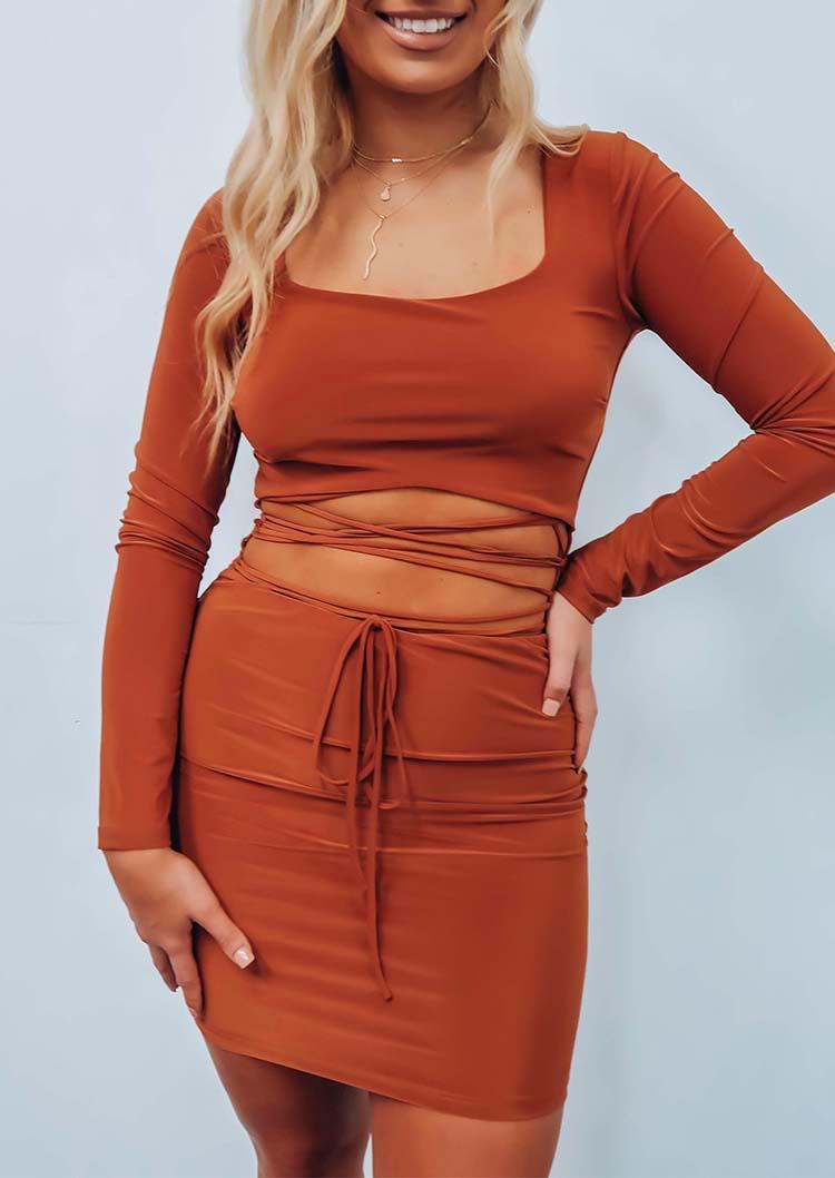 

Criss-Cross Drawstring Bodycon Dress - Orange, 520295