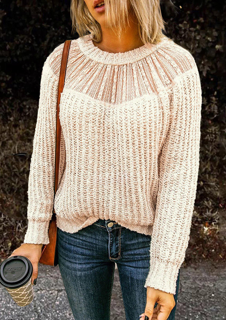 

Lace Splicing O-Neck Long Sleeve Sweater - Apricot, 520950