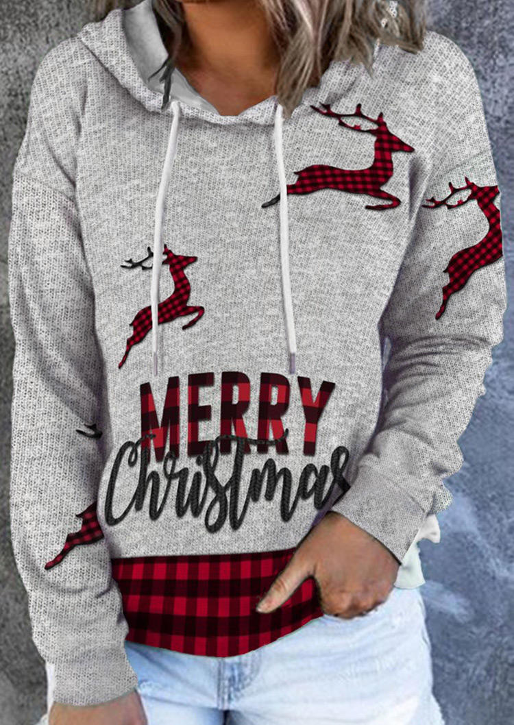 

Merry Christmas Reindeer Buffalo Plaid Hoodie - Gray, 521060