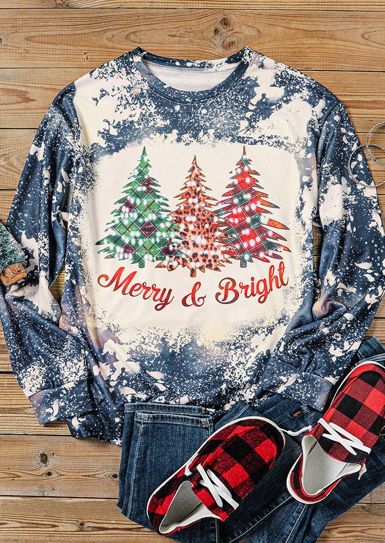 Buy Merry & Bright Tree Bleached Sweatshirt - Navy Blue. Picture