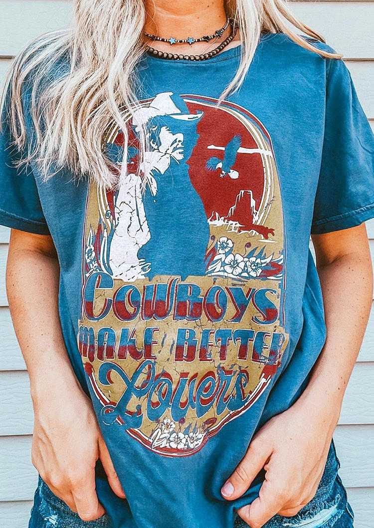

Cowboys Make Better Floral Eagle T-Shirt Tee - Blue, 521292
