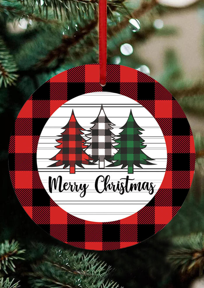 

Merry Christmas Tree Plaid Pendant Ornament, Red, 521323