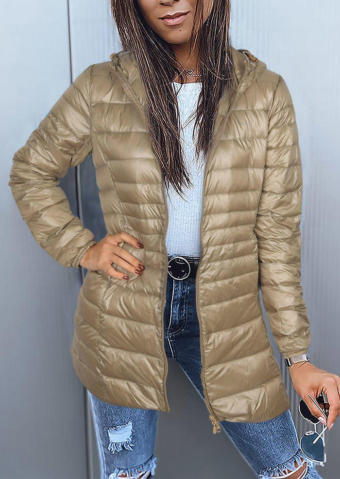 

Hooded Long Sleeve Down Coat - Khaki, 521375