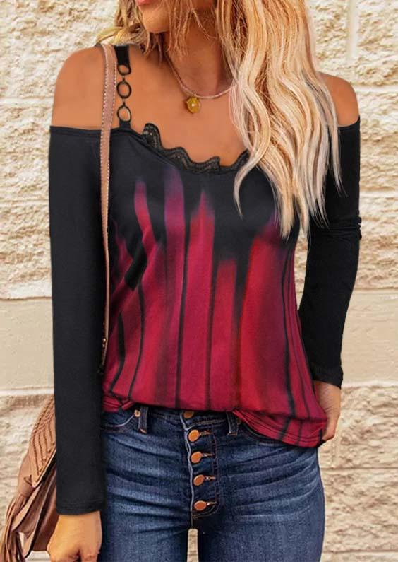 

Chain Strap Cold Shoulder Casual Blouse - Burgundy, 521469