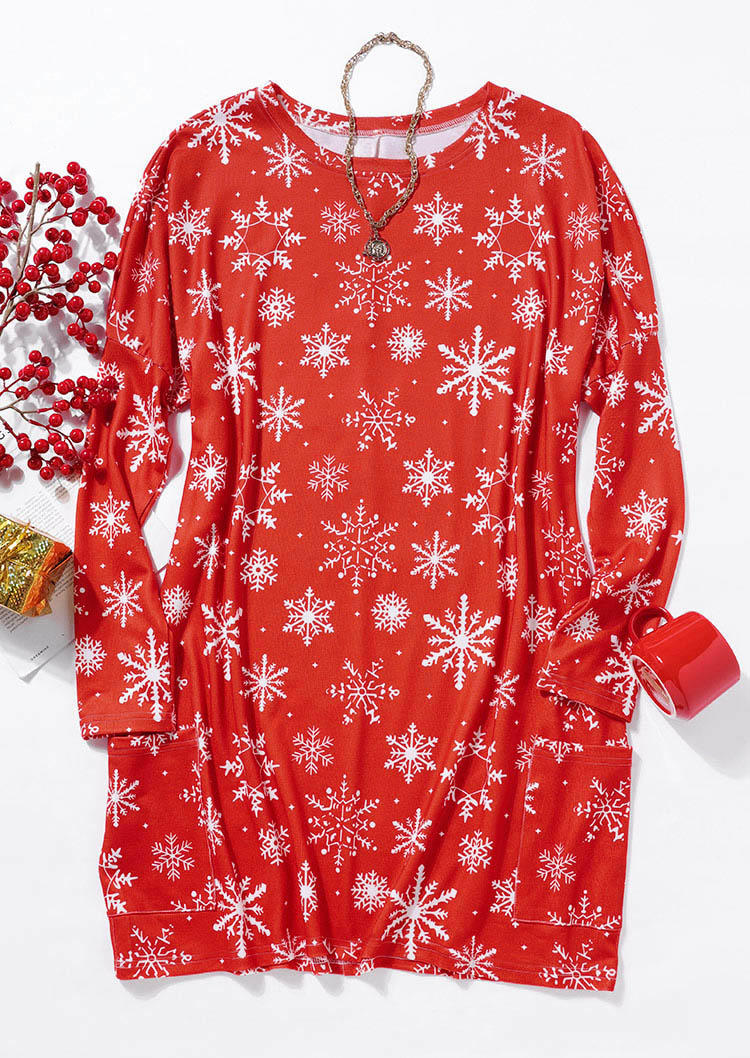 Snowflake Pocket Mini Dress - Red