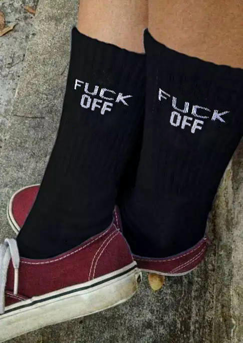 

Letter Printed Warm Comfortable Crew Socks - Black, 521546