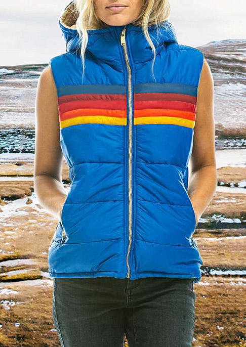 

Rainbow Sleeveless Hooded Parka Coat - Light Blue, 521743