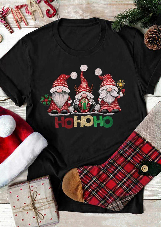 

Christmas Gnomies Ho Ho Ho T-Shirt Tee - Black, 521930