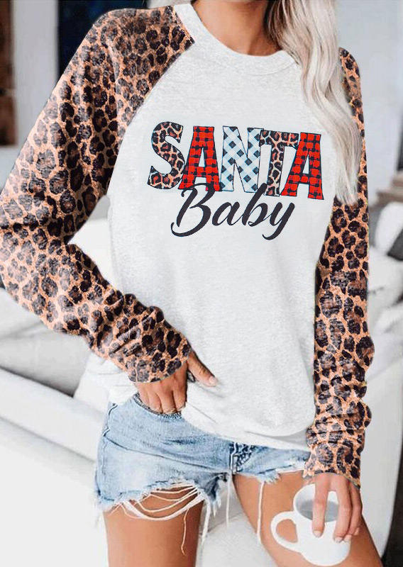 

Christmas Santa Baby Leopard Plaid Sweatshirt - White, 521139