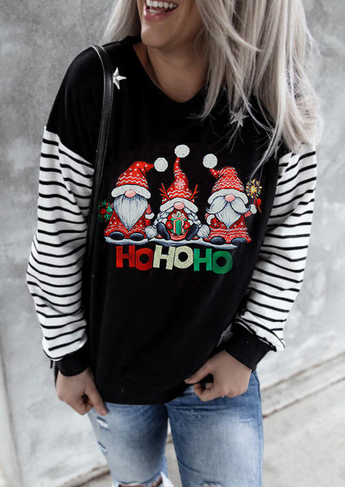 

Christmas Ho Ho Ho Gnomies Striped Sweatshirt - Black, 521158