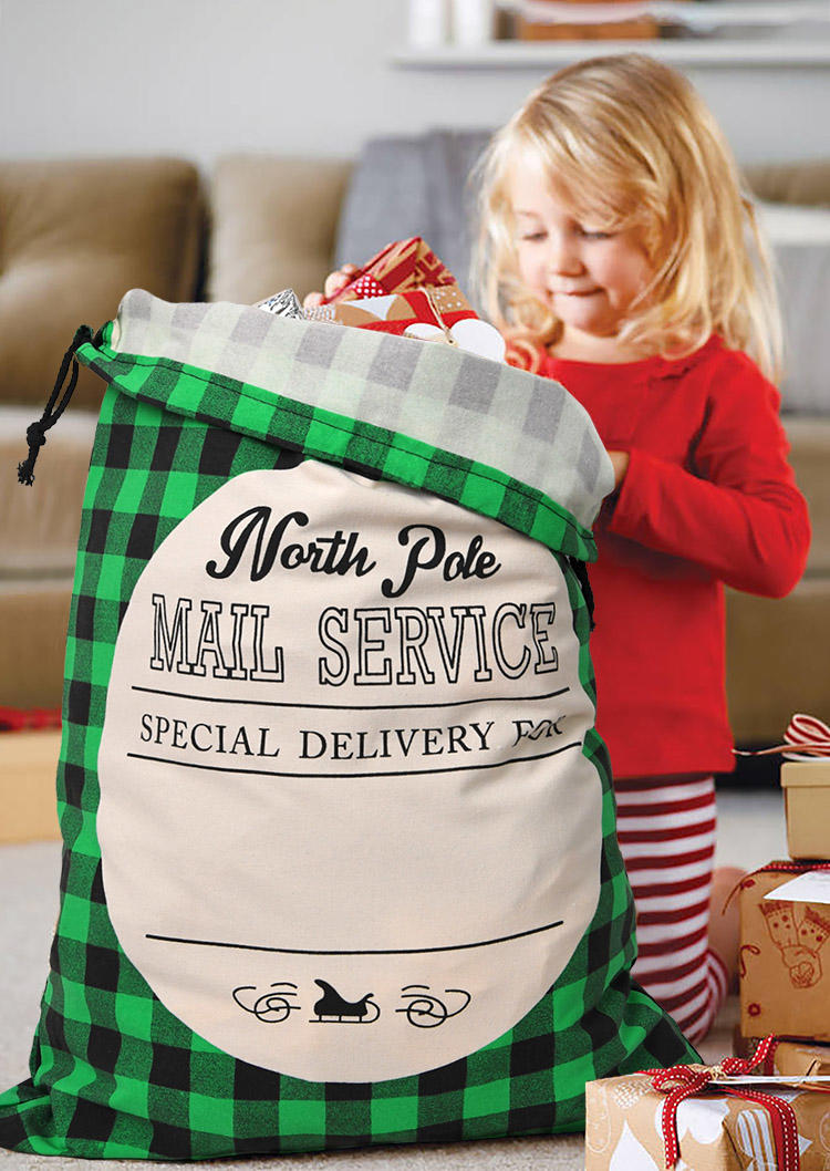 

Buffalo Plaid Drawstring Sack, Green;red, 521173