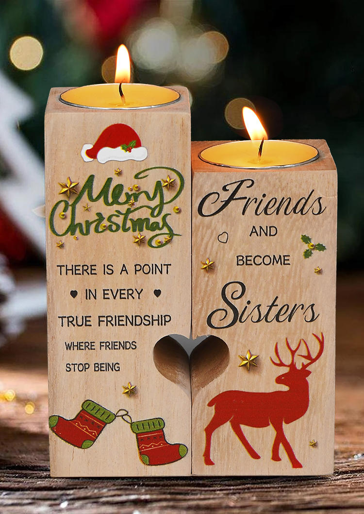 

Merry Christmas Reindeer Heart Wooden Candle Holder, Pattern1;pattern2, 521302