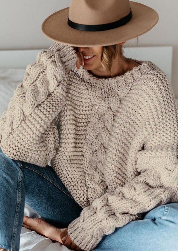 

Jacquard Knitted Long Sleeve Sweater - Khaki, 521584