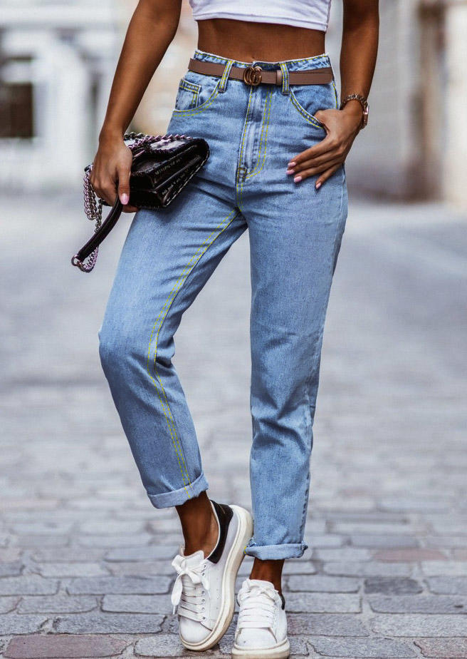 

Pocket High Waist Denim Jeans - Blue, 521684