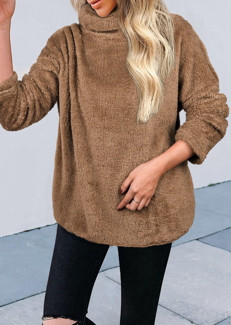 

Turtleneck Plush Long Sleeve Sweatshirt - Khaki, 521692