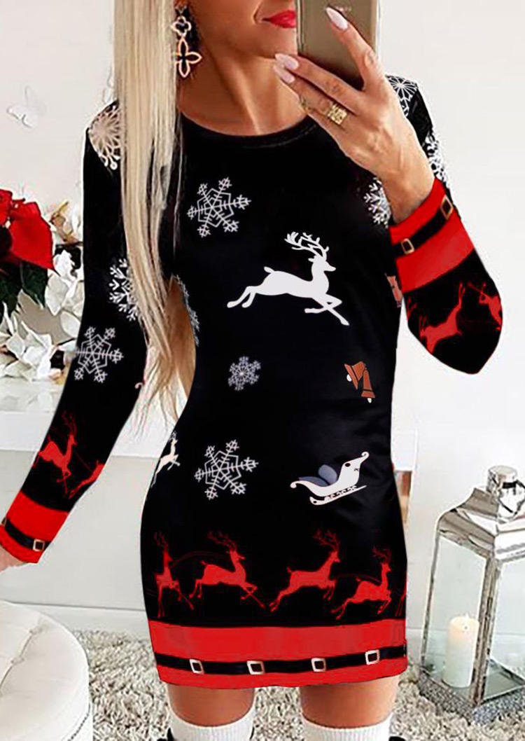 

Christmas Reindeer Long Sleeve Mini Dress - Black, 522133