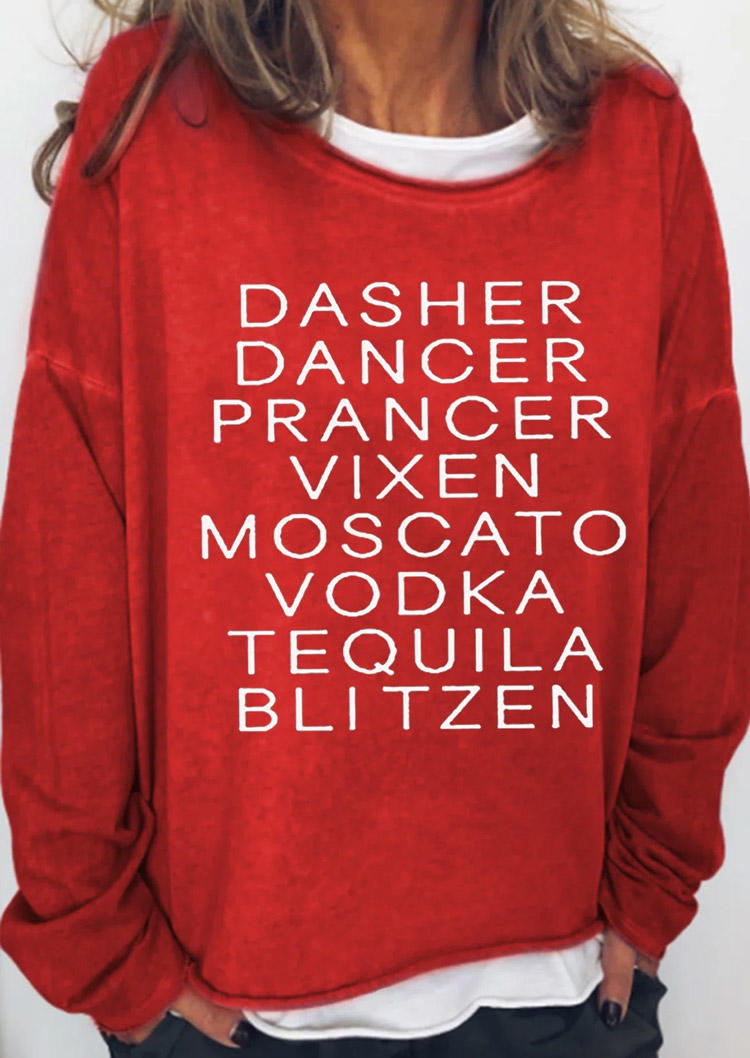Dasher Dancer Vodka Tequila Blitzen Drinking Sweatshirt - Red