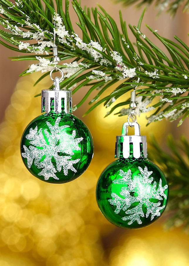 

Christmas Snowflake Ball Alloy Earrings, Green, 521307