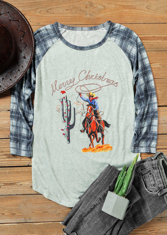 

Merry Christmas Plaid Cactus Cowboy T-Shirt Tee, Multicolor, 521364